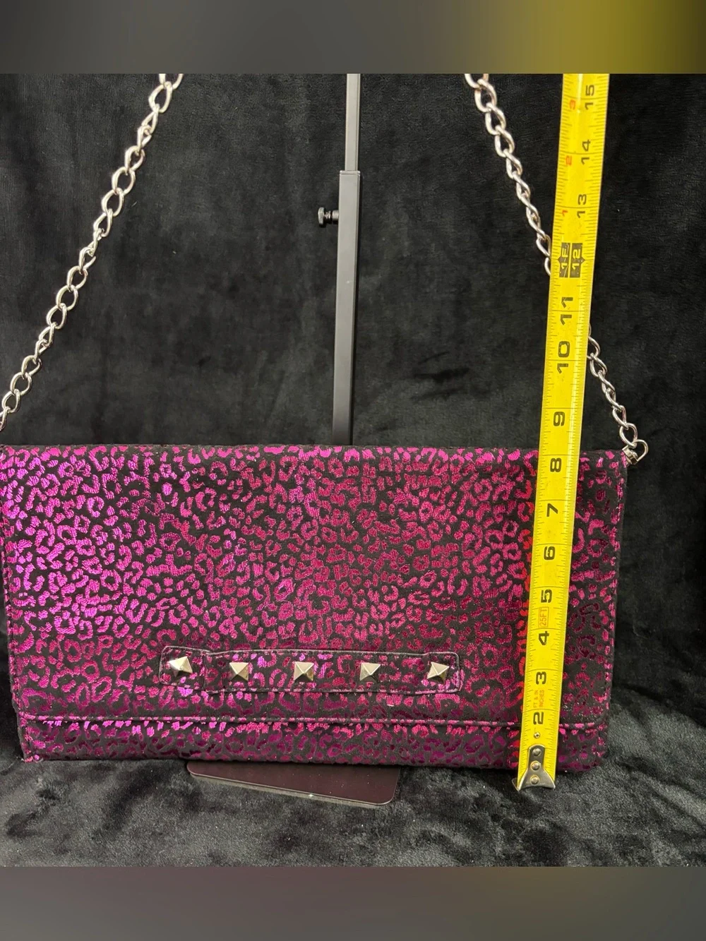 Betsey Johnson Y2K Pink Leopard Metallic Studded Chain Clutch Purse